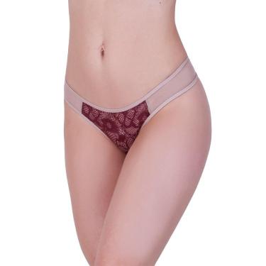 Imagem de Calcinha / tanga fio sexy transparente em tule e renda vinho rubro