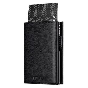 Imagem de Carteira com porta-cartões com bolso para moedas VULKIT, fecho magnético, cartões pop-up com janela de identidade, carteira de couro para dinheiro e cartões de crédito, One Size, Contemporâneo