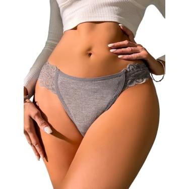 Imagem de Milumia Calcinha feminina sexy de renda, cintura baixa, macia, calcinha de biquíni atrevida, Cinza, P