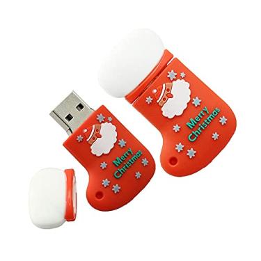 Imagem de Pen Drive USB em forma de meia de Natal de 16 GB, pen drive USB 2.0, pendrive, pen drive USB 2.0, pen drive, cartão de memória, armazenamento externo, disco USB com corrente (vermelho)