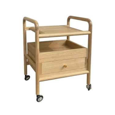 Imagem de WAOCEO Mesa lateral de madeira de freixo móvel vários lados, mesa de centro de madeira maciça, armário lateral de cabeceira, canto de carrinho de rodas vários armário de água de chá mesa de centro para sala de estar (cor: A)