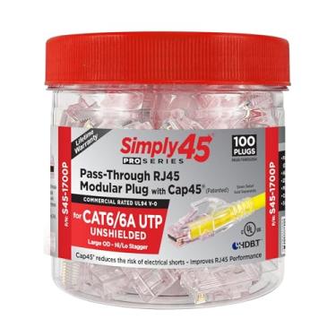Imagem de Simply45 Plugues modulares RJ45 sem blindagem ProSeries com cap45 para 23AWG Sólido (Cat6/6a UTP) - Tintura vermelha, Hi/Lo Stagger - 100 peças - S45-1700P