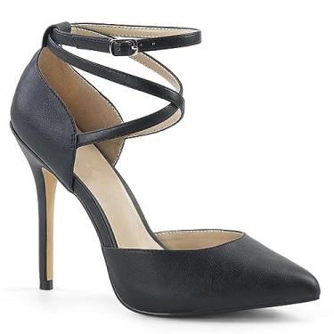 Imagem de Sapatos de salto alto preto 13 cm bico fino salto fino modelo passarela sapatos femininos, Preto fosco, 39