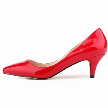 Imagem de Clássico bico fino 5 cm salto alto baixo feminino sapatos vestido casamento sapatos grandes, Vermelho, 36