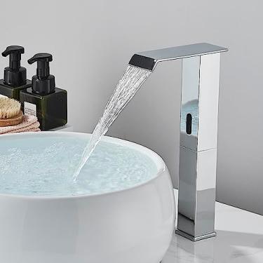 Imagem de Torneira de banheiro fria com sensor inteligente, torneira preta automática com sensor inteligente, montagem em latão, torneira de pia de banheiro, altura cromada 2