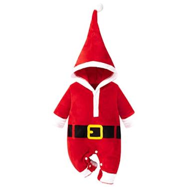 Imagem de Macacão infantil para recém-nascidos, meninos, meninas, Papai Noel, Elfo de Natal com chapéu, Vermelho, 6-12Months