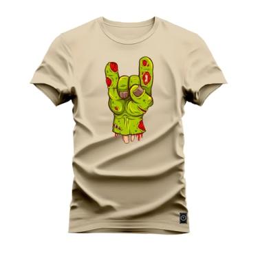 Imagem de Camiseta Plus Size Premium Malha Confortável Estampada The Rock Show Bege G3