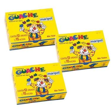 Imagem de Kit 3 Caixas de Guache - Com 12 Cores 15ml Cada Maripel 1122