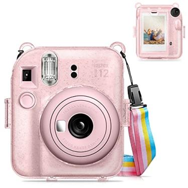 Imagem de Fintie Capa Protetora Transparente Para Câmera Instantânea Fujifilm Instax Mini 12 – Capa Dura de Cristal com Bolso de Filme Atualizado Para Armazenar Fotos E Alça de Ombro Arco-Íris Removível, Rosa B