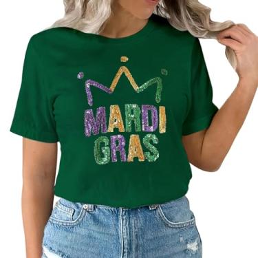 Imagem de 2024 Mardi Gras Outfit for Women Letter Printed Mardi Gras Shirts for Women Sparkly Fat Tuesday Camisetas, Verde, M