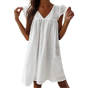 Imagem de Vestido de verão feminino manga curta plus size vestido curto lindo vestido evasê vestido elegante vestido formal coquetel, Branco, 3G
