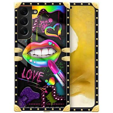 Imagem de Yuning419 Capa compatível com Samsung Galaxy S22, TPU macio de luxo e parte traseira rígida de policarbonato para meninas e mulheres, capa protetora à prova de choque para Galaxy S22, lábios de batom