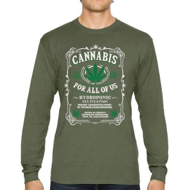 Imagem de Camiseta de manga comprida Cannabis for All 420 Weed Leaf Smoking Marijuana Legalize Pot Funny High Stoner Humor Pothead, Verde militar, M