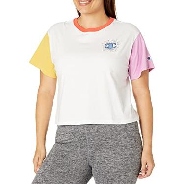 Imagem de Champion Camiseta feminina feminina plus clássica, Branco/laranja papoula, 1X