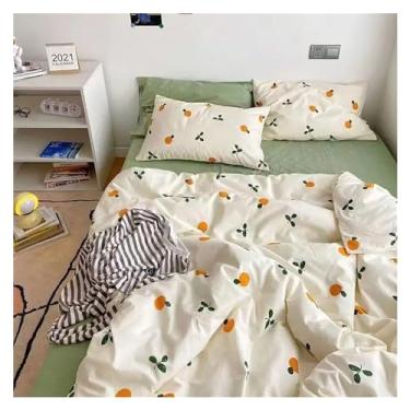 Imagem de Jogo de cama romântico floral, lençol de cima com fronhas, solteiro, Queen, roupa de cama casal para meninos e meninas (D King 4 peças)