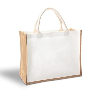 Imagem de YACEYACE Sacolas de viagem de juta, 41,9 cm x 17,8 cm x 33 cm, pacote com 1 sacola grande de estopa para viagem, faça você mesmo, compras, casamento