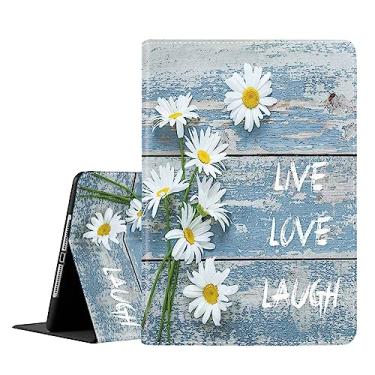 Imagem de Nova capa para iPad de 10ª geração (versão 2022 de 10,9 polegadas), fina, dobrável, com função despertar/hibernar automática para iPad 10 de 10 polegadas, placa de madeira Margarida branca Live Love