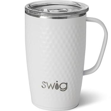 Imagem de Swig Life Caneca de viagem de 510 g, copo isolado com alça e tampa, suporte para copo, seguro para lava-louças, aço inoxidável, copo de café de viagem (bola de golfe)