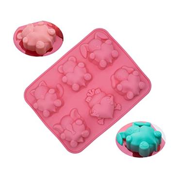 Imagem de iHomeSpace Molde de silicone, molde de cozimento de bolo de silicone molde de sabão feito à mão, molde de bolo de animal grande fofo para biscoito de muffin, bandeja de cubo de gelo de chocolate, sabão DIY, rosa