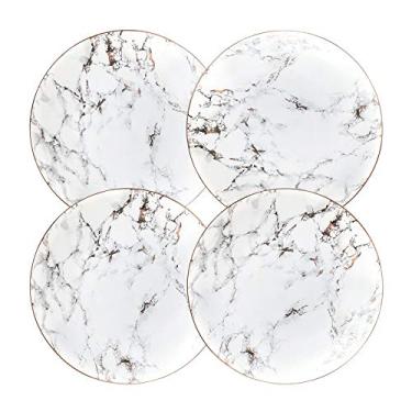 Imagem de Conjunto de 4 pratos de jantar de porcelana com design de mármore Coffeezone, Louças, Slight Gold 8 inches, 1