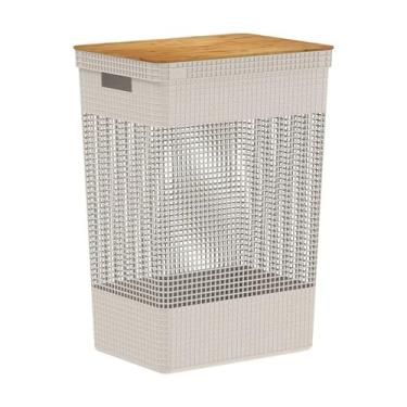 Imagem de Cesto Organizador Grid Tampa De Bambu Bege 49 Litros 55.6X39x29cm - Ou