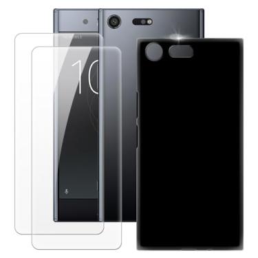 Imagem de MILEGOO Capa premium para Sony Xperia XZ + 2 peças protetoras de tela de vidro temperado, capa ultrafina de silicone TPU macio à prova de choque para Sony Xperia XZ Premium (5,5 polegadas), preta