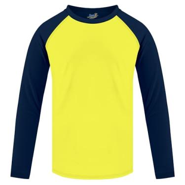 Imagem de Camiseta Rash Guard de natação para meninos de manga comprida FPS + 50 camisetas de sol para crianças pequenas Rashguard, Amarelo, azul-marinho, 3 Anos