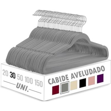 Imagem de Kit 30 Cabides Veludo Slim Ultra Fino Antideslizante Com Gancho Rotativo 360°