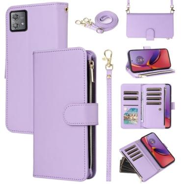 Imagem de Furill Capa carteira para Motorola Moto G84 5G com alça de pulso removível alça de ombro transversal de couro PU de luxo flip bolsa com zíper 11+ compartimentos para cartão protetor protetor de