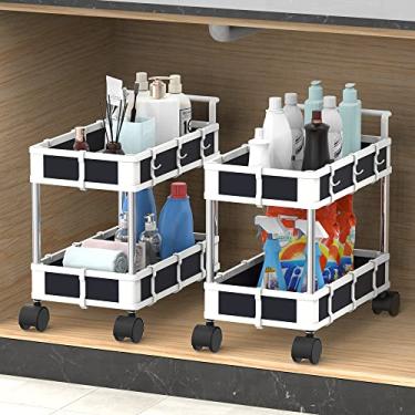 Imagem de Organizador e armazenamento sob a pia, organizador de pia com rodas de grande capacidade, dobrável, para cozinha, banheiro, escritório, 2 unidades (branco com preto)