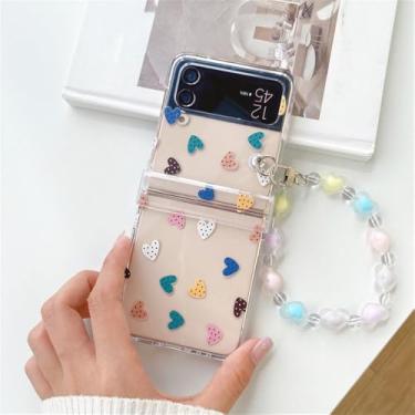 Imagem de Capa protetora de telefone transparente com dobradiça de PC rígido e pulseira para Samsung Galaxy Z Flip 4 3 Flip4 Flip3 5G capa transparente, A08, para Galaxy Z Flip3 5G