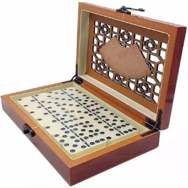 Imagem de Jogo de Dominó Profissional, 28 Peças de Pedra de Osso, Maleta de Madeira com Design Vazado, 20,5 cm x 12,3 cm x 4,1 cm