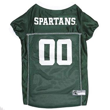 Imagem de Pets First NCAA College Michigan State Spartans Jersey de malha para cães e gatos, tamanho médio, camiseta licenciada para cães com seu time favorito de futebol/basquete universitário