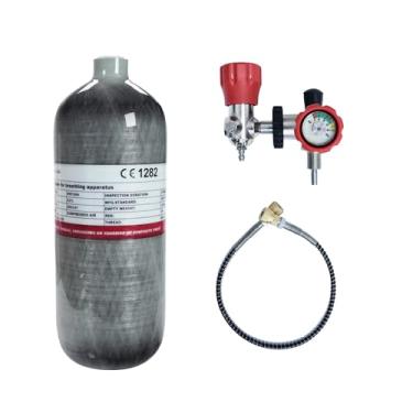 Imagem de TUXING Tanque de ar universal de fibra de carbono 2L 4500psi (garrafa vazia) e estação de enchimento de paintball com medidor regulador de válvula para jogo PCP (tanque PCP 2L + válvula E)