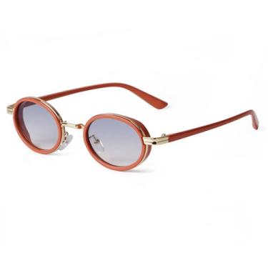 Imagem de Óculos de sol vintage oval feminino masculino tendência armação redonda retângulo óculos de sol retrô lente gradiente óculos de sol feminino masculino, C6, tamanho único