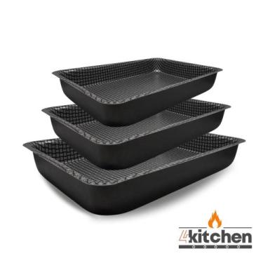 Imagem de Jogo 3 Assadeiras Gourmet Alumínio 7 Camadas Antiaderentes - Fortplast