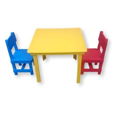 Imagem de Mesinha Infantil de Madeira Colorida com 2 Cadeiras  Diversão e Criati