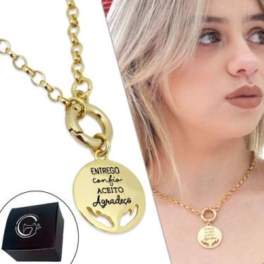 Imagem de Colar Corrente Medalha Entrego Confio Aceito Agradeço Banhado a Ouro -