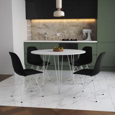 Imagem de Mesa de Jantar Redonda 90cm Branca Clips 3 Pés com 4 Cadeiras Eames Ei