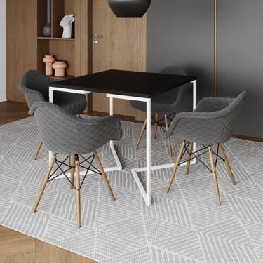 Imagem de Jogo de Mesa Industrial Base Branca Tampo Quadrado 90cm Preto com 4 Po