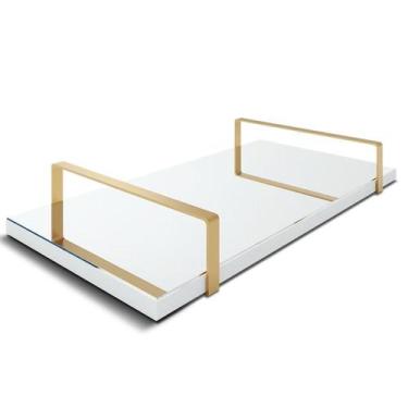 Imagem de Bandeja Espelhada 25x50cm Borda Infinita Branca Com Alça Cobre - Lubra