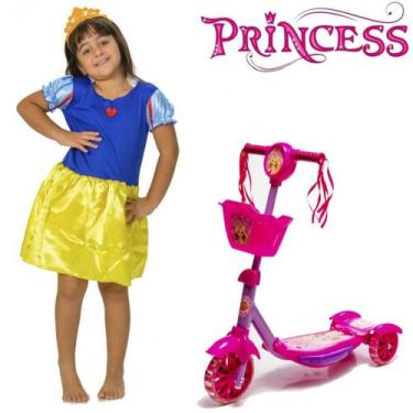 Imagem de Kit Patinete Rosa pra Crianças e Roupa Princesa Conto Fada - DM Toys