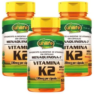 Imagem de KIT C/3 Un. Vitamina K2 Mk7 Menaquinona 500mg 60 Cápsulas Vegano - Uni