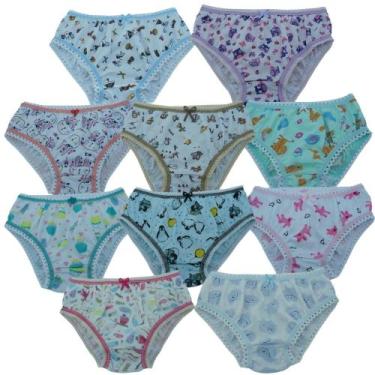 Imagem de Calcinha infantil de algodão, estampas variadas, tamanho G, Kit com 10