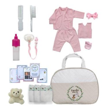 Imagem de Kit Saída Maternidade Bolsa Bege e Roupas + Acessórios