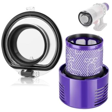 Imagem de ACCTDLF Tampa do depósito de poeira + substituição do filtro de vácuo para aspirador de pó Dyson V10 SV12, tampa do copo de sujeira, acessórios inferiores, tampa do balde de poeira, tampa da caixa de