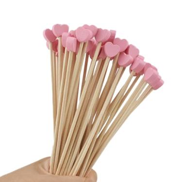 Imagem de HAHIYO Palitos de pirulito arborizados de 15 cm com coração rosa, 50 unidades – palitos versáteis de bolo, palitos de petisco, palitos de maçã para doces duros, chocolate e artesanato festivo