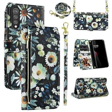 Imagem de Dswteny Capa carteira para LG Velvet 5G/LGVelvet Verizon G5 UW T-mobile 2020 com alça de pulso, alça de ombro, suporte de couro sintético floral, suporte para cartão, capa para celular LM G900UM 4G