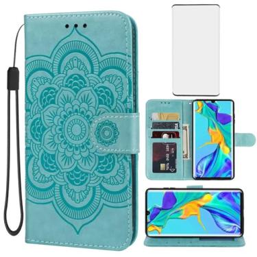 Imagem de Yodueiv Capa carteira para Huawei P30 Pro, P 30 Pro VOGL29 com protetor de tela de vidro temperado, alça de pulso de couro PU mandala compartimentos para cartão capa protetora flip para Huawei P30 Pro