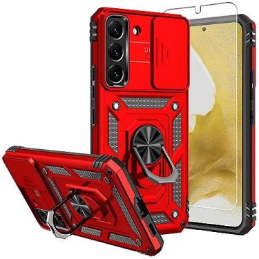 Imagem de SKTGSLAMY Capa para Galaxy S22, capa para Samsung S22 com protetores de tela e capa para câmera, [grau militar] Capa testada contra quedas de 4,9 m com suporte magnético capa protetora para Samsung Galaxy S22 (TC-Red)